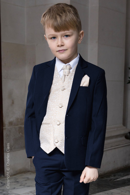 Boys Navy & Champagne Scroll Jacket Suit - Jaspar